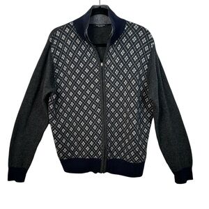 Iceland Grey White Diamond Zip‑Up Wool Blend Sweater Men’s Large Classiccore